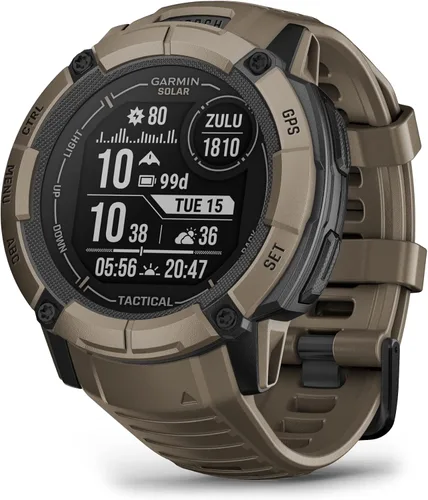 Vista 8 de Garmin Instinct 2X Solar, reloj inteligente GPS resistente, linterna incorporada, capacidad de carga solar, GNSS multibanda, Moss