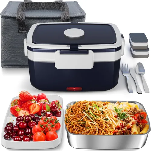 Vista 10 de Sitlais Lonchera eléctrica con calefacción para hombres, calentador de alimentos portátil para automóvil, camión, 90 W, lonchera autocalentable