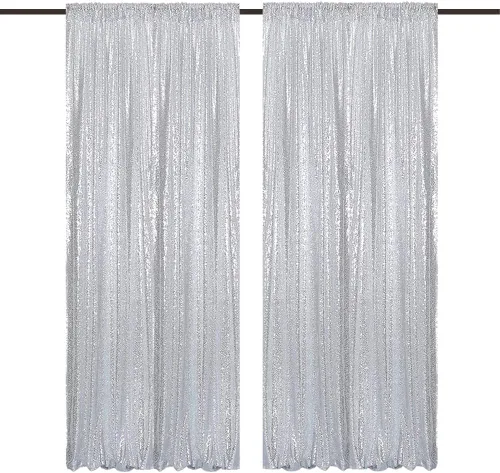 Vista 8 de Cortinas de Fondo de Lentejuelas Negras Cortinas Brillantes con Purpurina 2FTx8FT 2 Paneles para Decoraciones de Bodas Fiestas de Cumpleaños