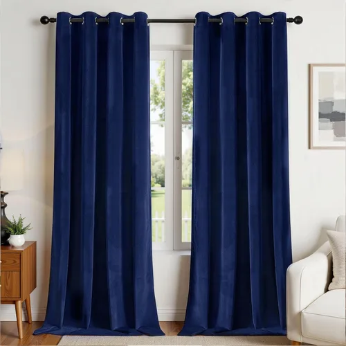 Vista 18 de Joydeco Cortinas de terciopelo negro de 72 pulgadas de largo, 2 paneles, cortinas opacas de lujo con bolsillo para barra, cortinas de ventana