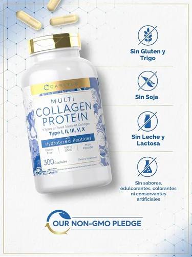 Vista 5 de Carlyle Cápsulas de proteína de colágeno múltiple de 2000 mg 300