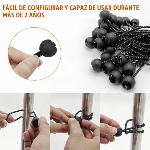 Vista 5 de Paquete de 50 cuerdas elásticas de 6 pulgadas, bolas elásticas, cuerdas elásticas con bolas, lazos elásticos para camping, tiendas de campaña, lona