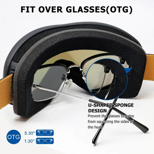 Vista 3 de AVV OTG – Gafas de esquí para hombres y mujeres con lente de doble capa antivaho, UV400, gafas de nieve para snowboard, moto de nieve y patinaje