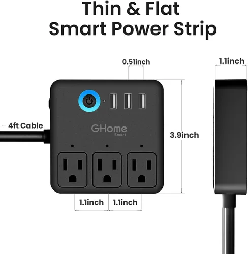 Vista 8 de GHome Smart Regleta de alimentación con 3 salidas WiFi y 3 USB, compatible con Alexa y Google Home, regleta protectora contra sobretensiones
