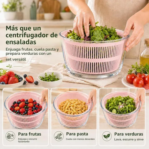 Vista 7 de Ensalada de vidrio Spinner 3.2 cuartos de galón, pequeño hilandero Rosa