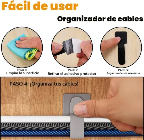 Vista 3 de 80 piezas de correas de velcro para cables, gestión de cables debajo del escritorio, bridas de cable autoadhesivas, organizadores de cables Blanco