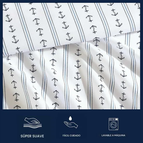 Vista 5 de Nautica - Sábanas, juego de ropa de cama de percal de algodón con funda de almohada a juego, vigorizante y fresco, bolsillo profundo