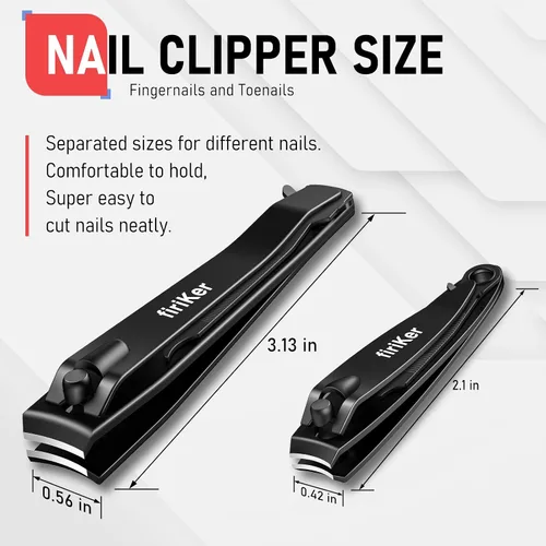 Vista 2 de firiKer Juego de cortaúñas, cortaúñas de acero inoxidable mate negro resistente con lima de uñas, cortadores de uñas y uñas de los pies