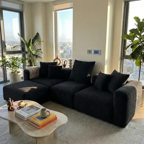 Vista 6 de Acanva - Sofá seccional modular convertible en forma de L de corduroy, sofá de esquina de 4 plazas con combinación libre, convertible a cama diurna