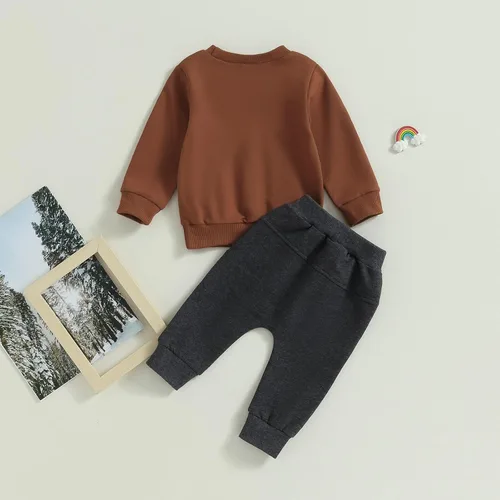 Vista 3 de Conjunto de ropa para bebé niño con capucha y pantalones de cintura elástica, lindos trajes de otoño e invierno