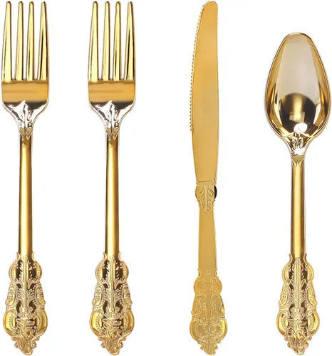 Vista 13 de WDF 180 cubiertos de plástico plateado – cubiertos de plástico plateado – cubiertos de plástico elegante resistente – 60 tenedores, 60 cuchillos, 60