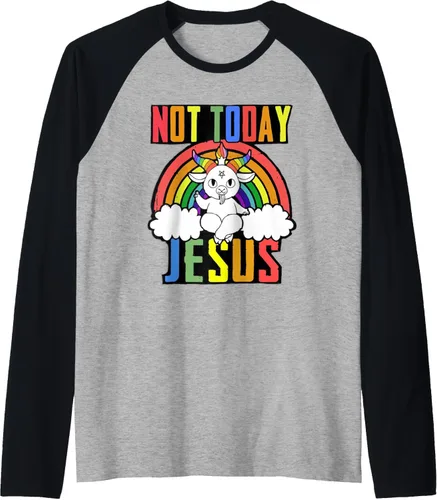 Vista 14 de Not Today Jesus - Camiseta de béisbol raglán con diseño de Baphomet LGBTQ, Negro, S