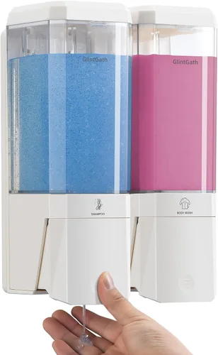Vista 10 de Dispensador de champú y acondicionador,GlintGath Dispensador de ducha de 2 cámaras sin taladro, dispensador de champú para ducha montado