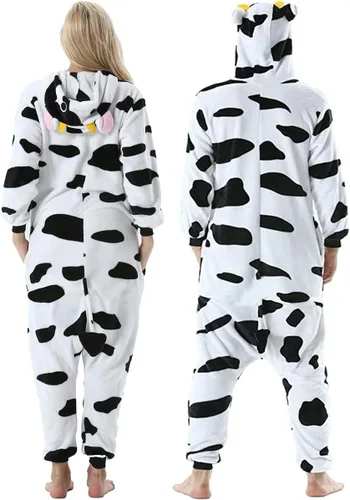 Vista 6 de DarkCom Unisex Adult Cow Onesie Halloween Costume One Piece Animal Pajamas Women Men Sleepwear Christmas Pajamas