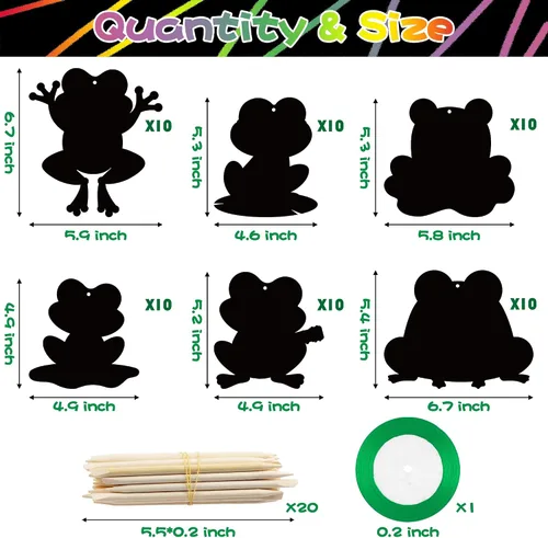 Vista 2 de HubirdSall 60 piezas de ranas funky Scratch Art para niños, primavera y verano, rana de color mágico, manualidades de Pascua, kit de adornos