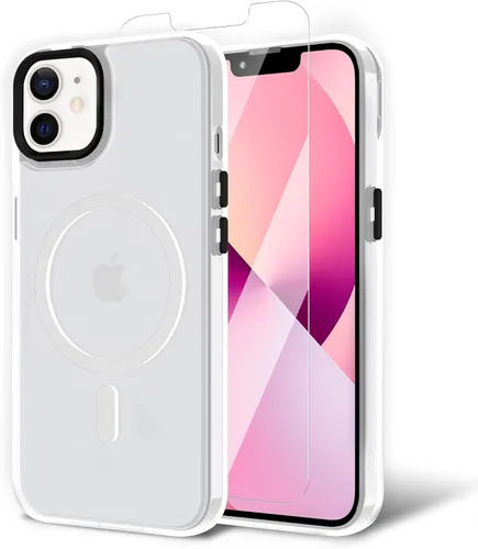 Vista 168 de Funda para iPhone 11 con protector de pantalla, compatible con MagSafe, ultra delgada, translúcida, mate, a prueba de golpes, color negro