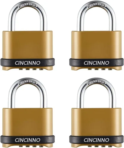 Vista 8 de CINCINNO Cerradura de combinación resistente, cerradura combinada de 4 dígitos con grillete largo, candado de combinación resistente a la intemperie