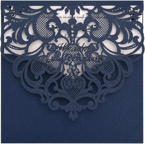 Vista 8 de FOMTOR Paquete de 50 invitaciones cortadas con láser, kit de tarjetas de invitaciones de boda con papel imprimible en blanco y sobres para bodas