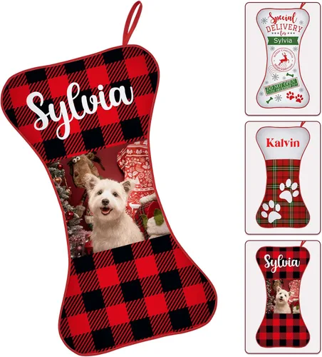 Vista 35 de Medias de Navidad de raza de perro personalizadas con texto de nombre, regalos de decoración de calcetines de Navidad personalizados para perros