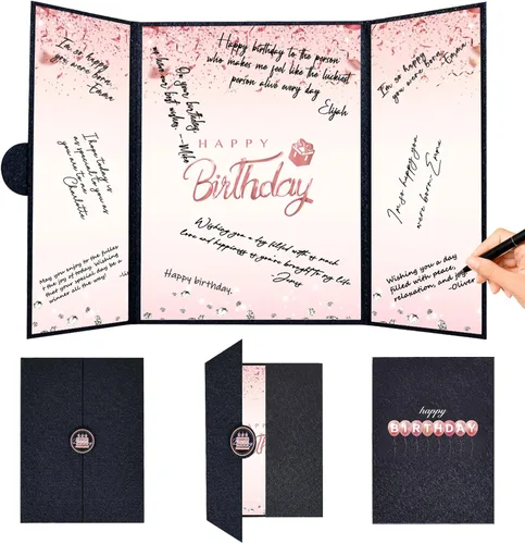 Vista 21 de Crenics Decoraciones de cumpleaños en blanco y negro para mujeres y hombres, libro de invitados creativo alternativo de 45,72 cm x 30,48 cm, gran
