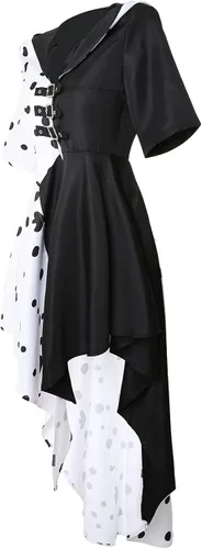 Vista 4 de Drofe Disfraz de Cruella Devil para mujer, disfraz de cosplay para Halloween