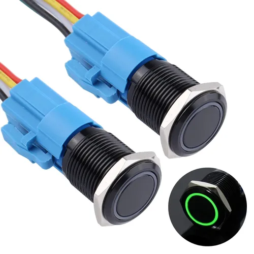 Vista 17 de 2 piezas de interruptor de botón de presión momentáneo de 16 mm 12V-24V LED de anillo 1NO 1NC impermeable (ON)-Apagado Cáscara de botón de metal