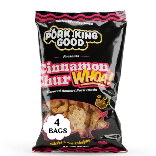 Vista 10 de Pork King Good Appley Cinnamon - Cortezas de cerdo con sabor a postre de 3 onzas (paquete de 4) dulces y salados, aperitivos sin gluten