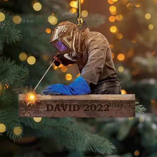 Vista 7 de Adornos de soldador personalizados, adorno de árbol de Navidad con nombre personalizado, regalo perfecto para soldador