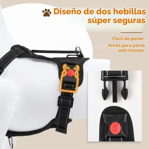 Vista 3 de Arnés para perro sin tirón con 2 clips de correa, chaleco acolchado suave ajustable reflectante con mango, chaleco Oxford transpirable sin