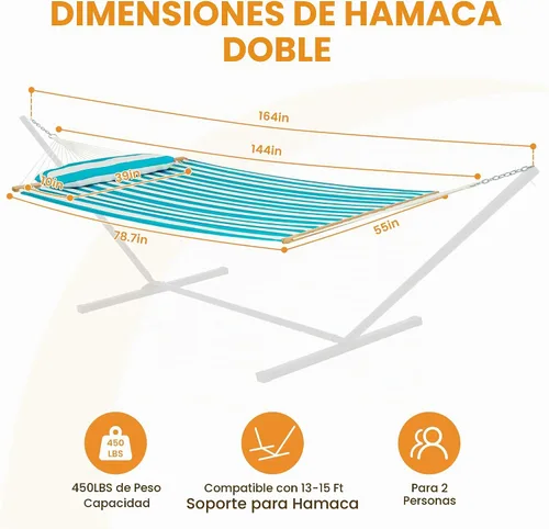 Vista 3 de Lazy Daze - Hamaca acolchada doble con almohada y mosquetones, rayas Sailor Stripe
