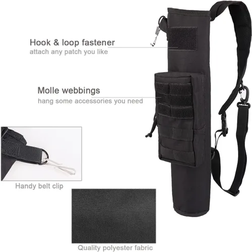 Vista 2 de Carcaj de arco ligero para la espalda con doble uso plegable compacto, bolsa de flechas para la cadera con sistema Molle colgado para tiro al blanco