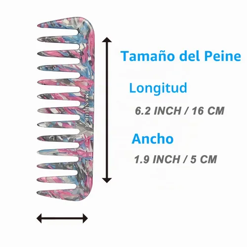 Vista 4 de Peine de dientes anchos S1, ligero, apto para viajes y diseño elegante para cabello sin enredos (azul rosa)