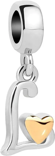 Vista 14 de Abalorio de letra inicial de la A a la Z para pulseras Pandora para mujeres, alfabeto familiar, corazón dorado, Navidad, cumpleaños
