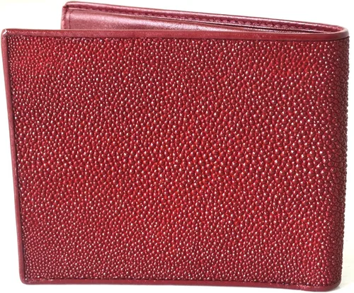 Vista 3 de Auténtico Stingray Skin para hombre Bifold blanco perla ojo borgoña rojo cartera