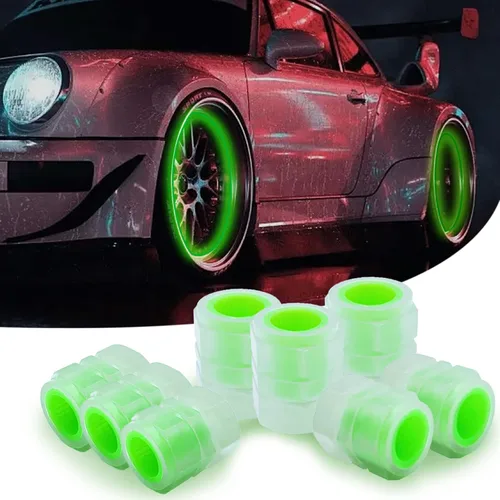 Vista 11 de 8 piezas de tapas de vástago de válvula de neumático para coche, tapas universales para válvula de neumático de coche que brillan en la oscuridad