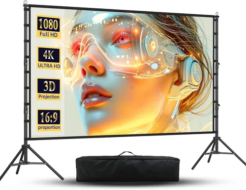 Vista 9 de Pantalla de proyector para exteriores con soporte, pantalla de proyector grande portátil de 120 pulgadas con soporte resistente, pantalla