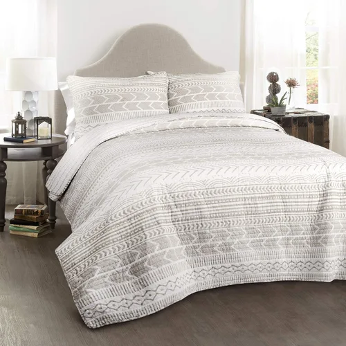 Vista 8 de Lush Decor Hygge Geo - Juego de ropa de cama de 3 piezas, diseño de rayas, tamaño king, negro y blanco