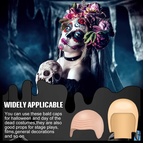 Vista 7 de WILLBOND 4 piezas de gorras calvas de Halloween para maquillaje de látex calvo, gorra para cabeza, peluca, sombrero, accesorios de disfraz