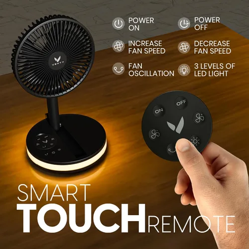 Vista 4 de VENTY Ventilador Portátil - Ventilador Operado por Batería Inalámbrico - 4 Velocidades - Iluminación LED - Estuche de Transporte y Control Remoto