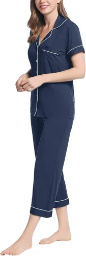 Vista 3 de Joyaria Conjunto de pijama capri para mujer, pijama de viscosa de bambú, pijama de manga corta con botones