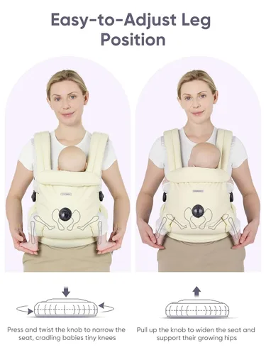 Vista 4 de bonoch EaseFit - Portabebés para recién nacidos a niños pequeños – Perilla de ajuste para la cadera del bebé, correa ergonómica de algodón