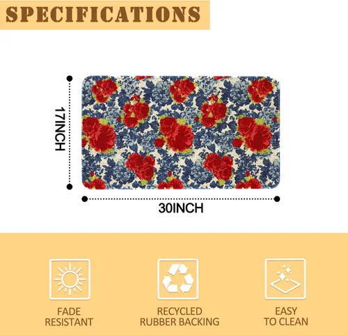 Vista 2 de Mloabuc® Tapete decorativo de flores, tapetes de cocina de arpillera de arpillera para mujer, accesorios de cocina para exteriores, 17 x 30 pulgadas