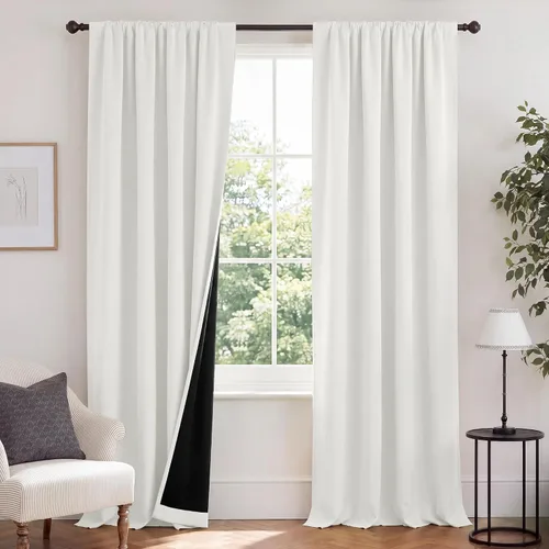 Vista 67 de NICETOWN Biscotti Beige 100% Cortinas opacas de 45" de largo para cocina, bolsillo con varilla para sótano completamente opaco, cortinas térmicas