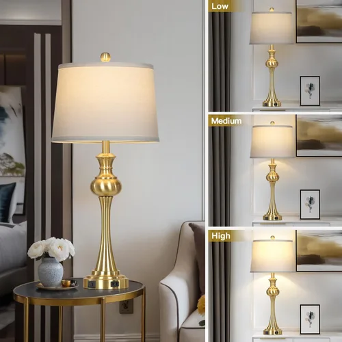 Vista 6 de Cinyirong Lámparas de mesa doradas de 28.75 pulgadas, modernas, con control táctil de 3 vías, regulable, con puertos USB A+C y salidas de CA
