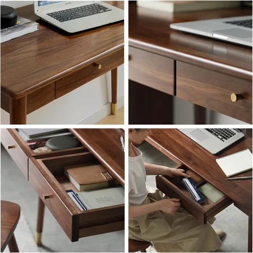 Vista 7 de Escritorios de oficina de nogal para computadora, escritorio de escritura con cajón, mesa de oficina para el hogar, sala de estar, dormitorio