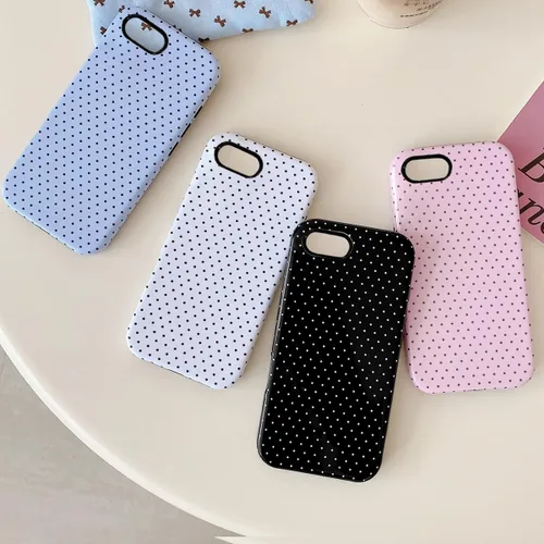 Vista 2 de Compatible con iPhone SE/8/7 Funda Linda para Celular, Diseño de Patrón Estético de Puntos, Funda Protectora Antiarañazos de 2 Capas Híbridas a Azul