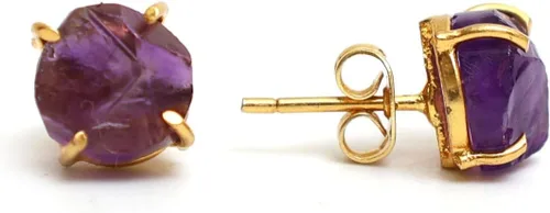 Vista 70 de Gempires Natural Raw Prong Setting Stud Earrings, 8-10 mm Crystals Earring, Handmade Jewelry, Gift for Her
