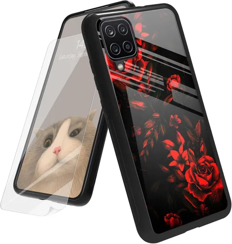 Vista 128 de Funda para Samsung Galaxy A12 5G con protector de pantalla, parte trasera de vidrio templado + TPU de silicona suave que absorbe los golpes
