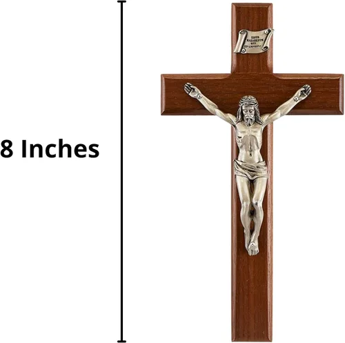 Vista 3 de Crucifijo de madera de nogal de Turín con peltre Christ Corpus, 8 pulgadas