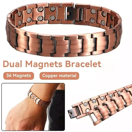 Vista 4 de Copper Bracelet for Men Copper Magnetic Bracelet Elegant 99.99% Solid Copper Bracelets with Double-Row Strong Magnets,Magnetic Jewelry